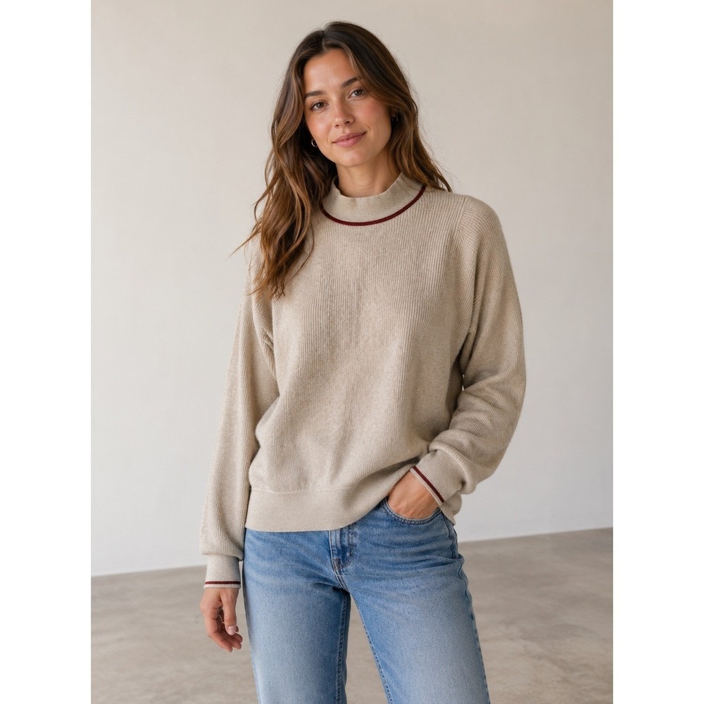 Scotch & Soda Maison Scotch Ribbed Mock Neck Wool Blend Sweater Beige XL